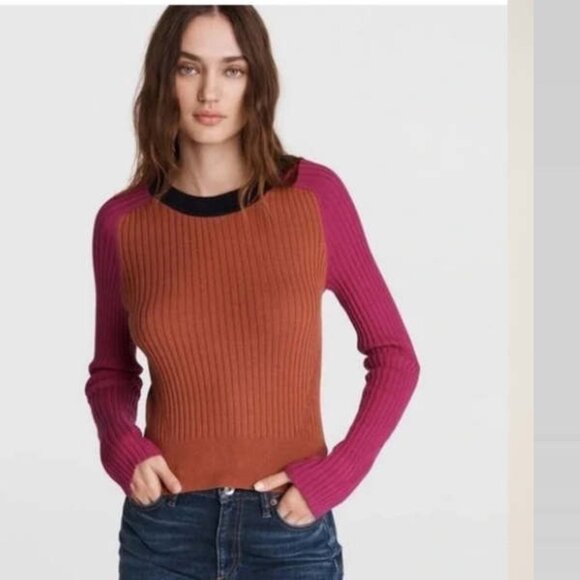 NEW Rag & Bone Ribbed Navaya Crew Neck Cotton Cashmere Pullover Sweater S - Picture 1 of 15